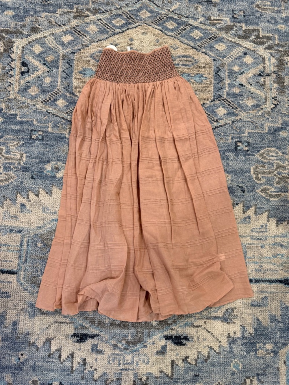 Ollari Smocked Waist Maxi Skirt in Dusty Rose